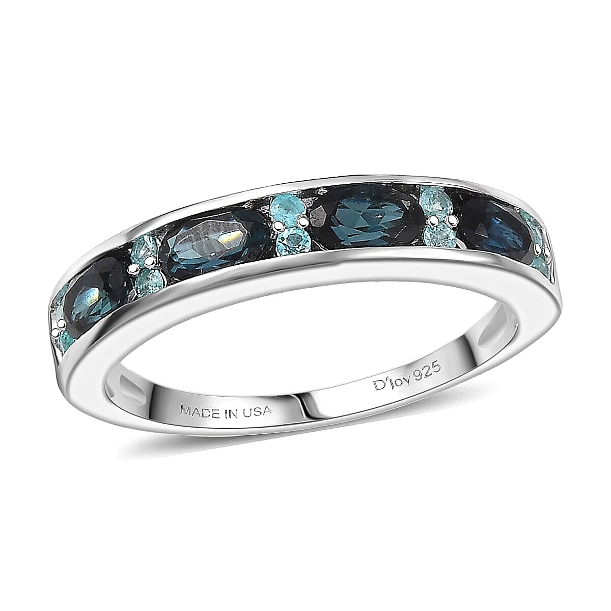 shop lc D'Joy AAA Monte Belo Indicolite Paraiba Tourmaline Band Ring in Rhodium Over Sterling Silver 1.10 ctw