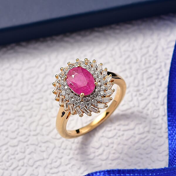 Shop Lc D'Joy AAA Montepuez Ruby Moissanite Ring In 18K Vermeil YG Over Sterling Silver 2.15 Ctw