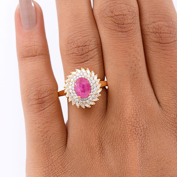 Shop Lc D'Joy AAA Montepuez Ruby Moissanite Ring In 18K Vermeil YG Over Sterling Silver 2.15 Ctw