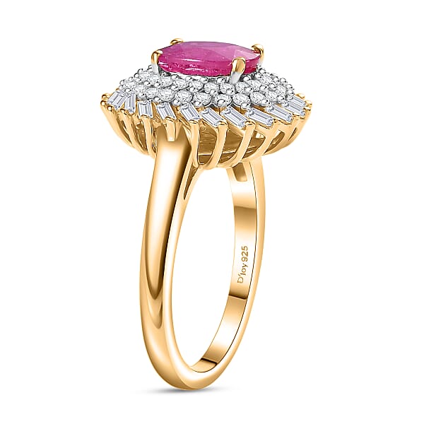 Shop Lc D'Joy AAA Montepuez Ruby Moissanite Ring In 18K Vermeil YG Over Sterling Silver 2.15 Ctw