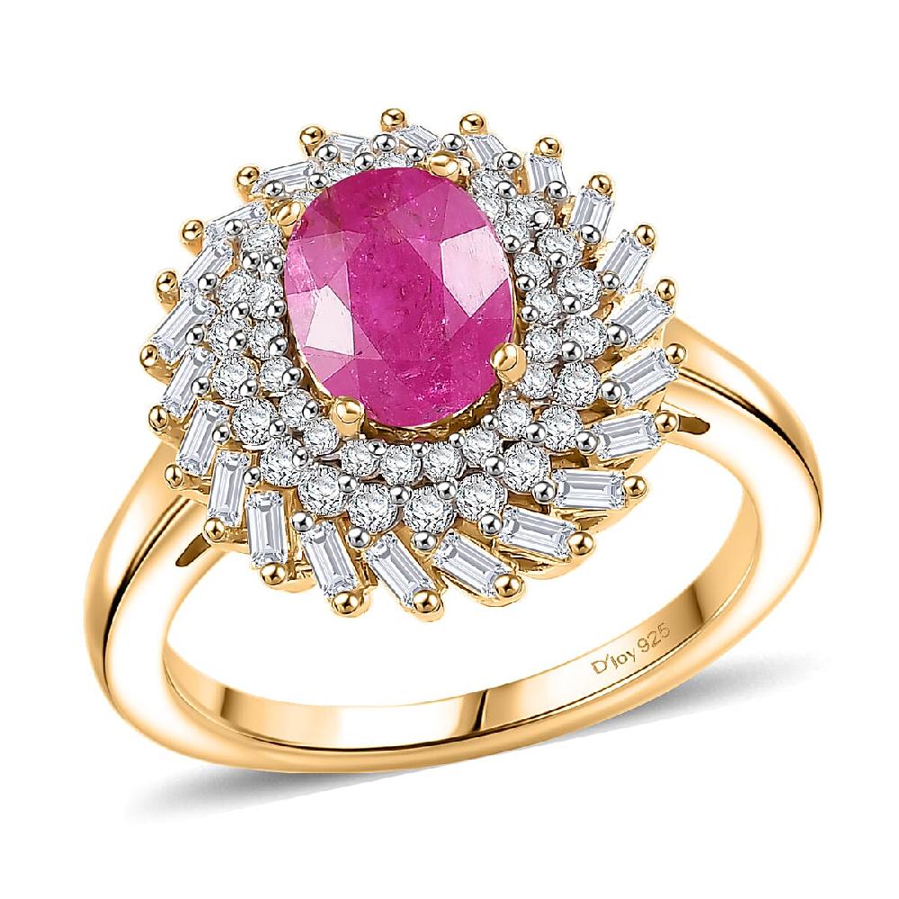 shop lc D'Joy AAA Montepuez Ruby Moissanite Ring in 18K Vermeil YG Over Sterling Silver 2.15 ctw