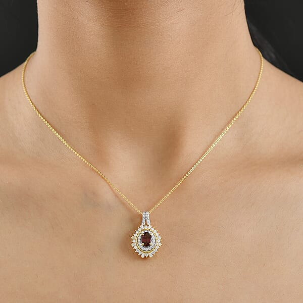 Shop Lc D'Joy AAA Ouro Fino Rubellite And Moissanite 1.50 Ctw Starburst Majesty Pendant Necklace In 18K Vermeil Yellow Gold Over Sterling Silver 20 Inches