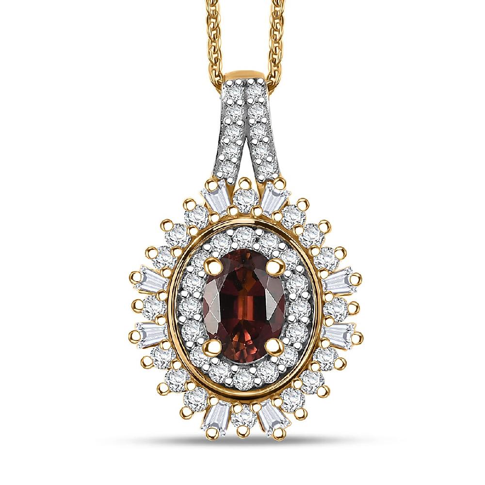 shop lc D'Joy AAA Ouro Fino Rubellite and Moissanite 1.50 ctw Starburst Majesty Pendant Necklace in 18K Vermeil Yellow Gold Over Sterling Silver 20 Inches
