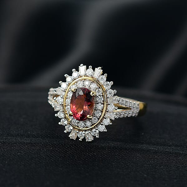 Shop Lc D'Joy AAA Ouro Fino Rubellite Moissanite Ring In 18K Vermeil YG Over Sterling Silver 1.60 Ctw