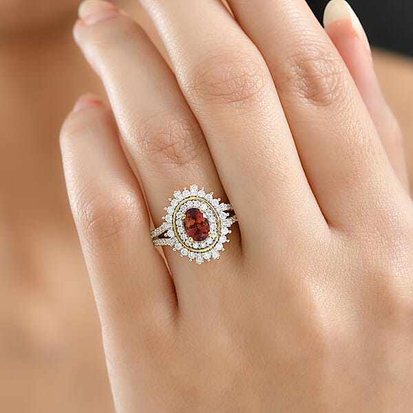 Shop Lc D'Joy AAA Ouro Fino Rubellite Moissanite Ring In 18K Vermeil YG Over Sterling Silver 1.60 Ctw