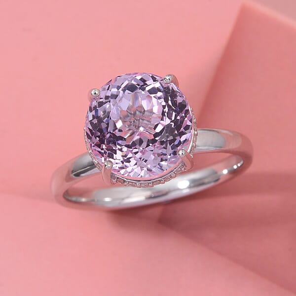 Shop Lc D'Joy AAA Patroke Kunzite And G-H SI Luxuriant Lab Grown Diamond 5.50 Ctw Hidden Halo Ring In Rhodium Over Sterling Silver
