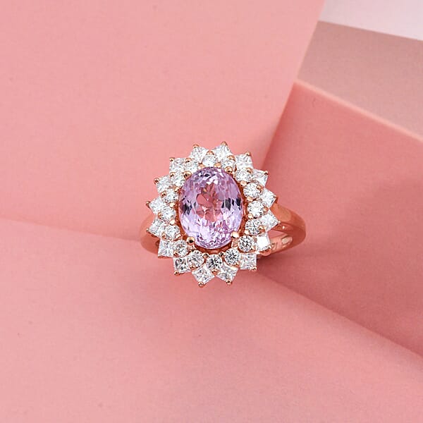 Shop Lc D'Joy AAA Patroke Kunzite And Moissanite 4.80 Ctw Rose Radiance Ring In 18K Vermeil Rose Gold Over Sterling Silver