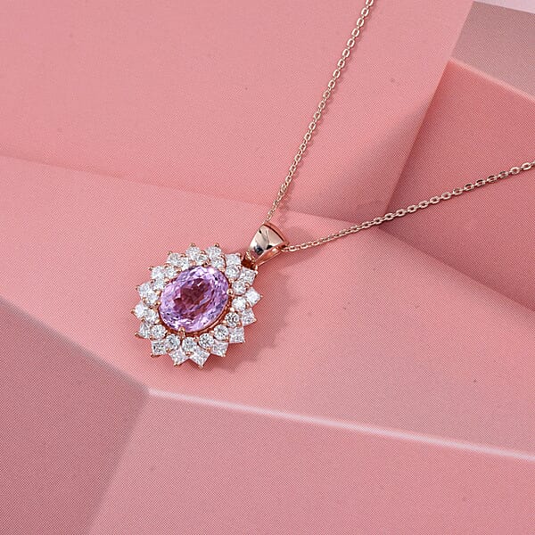 Shop Lc D'Joy AAA Patroke Kunzite And Moissanite 4.80 Ctw Rose Radiance Pendant Necklace In 18K Vermeil Rose Gold Over Sterling Silver 20 Inches