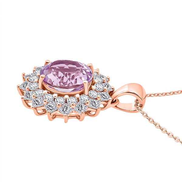 Shop Lc D'Joy AAA Patroke Kunzite And Moissanite 4.80 Ctw Rose Radiance Pendant Necklace In 18K Vermeil Rose Gold Over Sterling Silver 20 Inches
