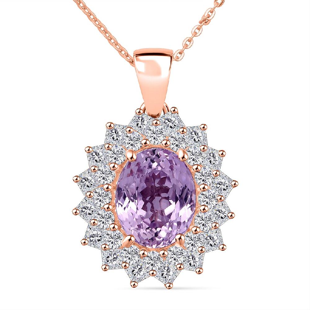 shop lc D'Joy AAA Patroke Kunzite and Moissanite 4.80 ctw Rose Radiance Pendant Necklace in 18K Vermeil Rose Gold Over Sterling Silver 20 Inches
