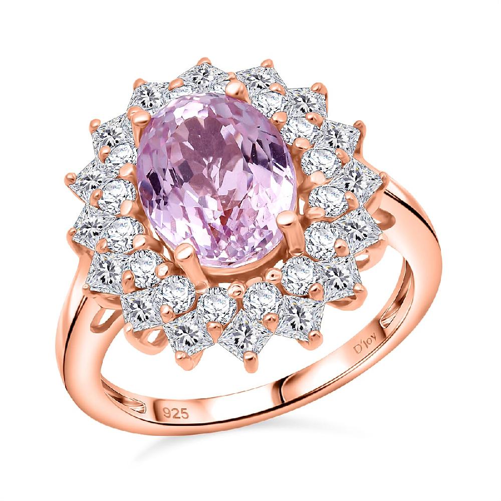 shop lc D'Joy AAA Patroke Kunzite and Moissanite 4.80 ctw Rose Radiance Ring in 18K Vermeil Rose Gold Over Sterling Silver
