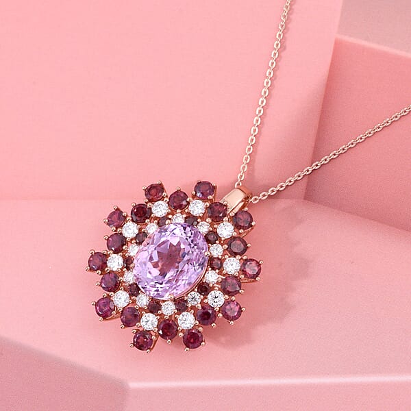 Shop Lc D'Joy AAA Patroke Kunzite And Multi Gemstone 11.50 Ctw Blooming Radiance Pendant Necklace In 18K Vermeil Rose Gold Over Sterling Silver 20 Inches