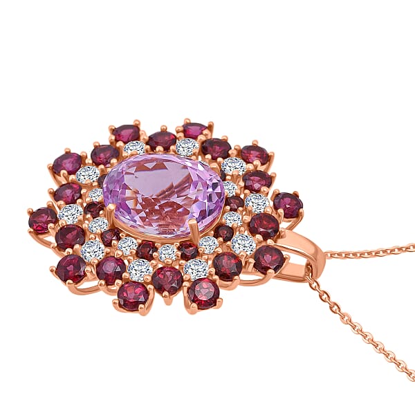 Shop Lc D'Joy AAA Patroke Kunzite And Multi Gemstone 11.50 Ctw Blooming Radiance Pendant Necklace In 18K Vermeil Rose Gold Over Sterling Silver 20 Inches