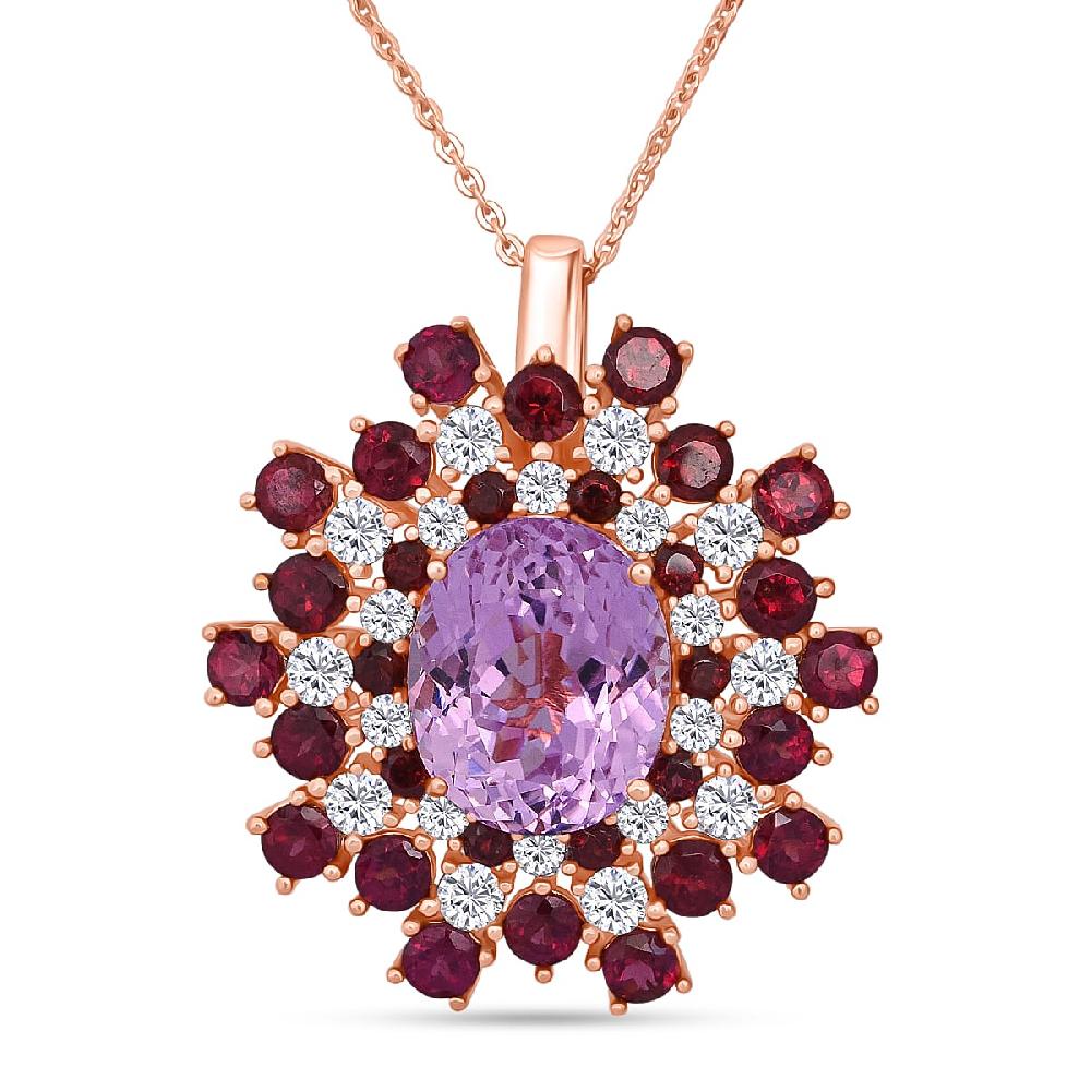 shop lc D'Joy AAA Patroke Kunzite and Multi Gemstone 11.50 ctw Blooming Radiance Pendant Necklace in 18K Vermeil Rose Gold Over Sterling Silver 20 Inches
