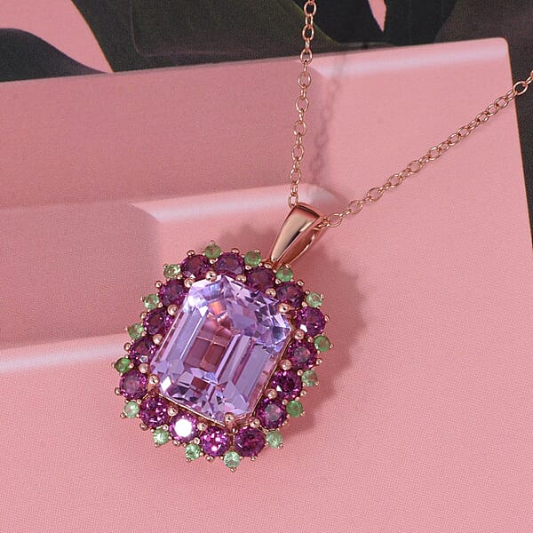 Shop Lc D'Joy AAA Patroke Kunzite Multi Gemstone Bloom Pendant Necklace In 18K Vermeil RG Over Sterling Silver 9.85 Ctw (20 Inches)