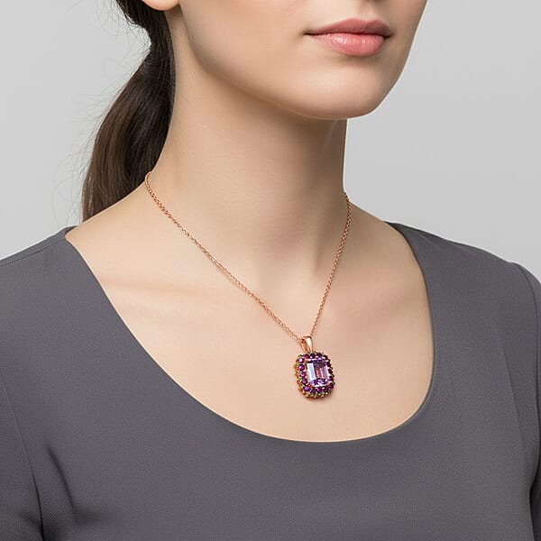 Shop Lc D'Joy AAA Patroke Kunzite Multi Gemstone Bloom Pendant Necklace In 18K Vermeil RG Over Sterling Silver 9.85 Ctw (20 Inches)