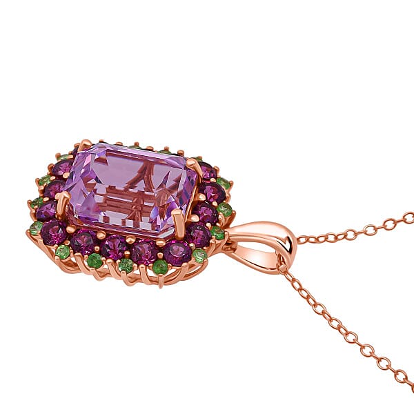 Shop Lc D'Joy AAA Patroke Kunzite Multi Gemstone Bloom Pendant Necklace In 18K Vermeil RG Over Sterling Silver 9.85 Ctw (20 Inches)