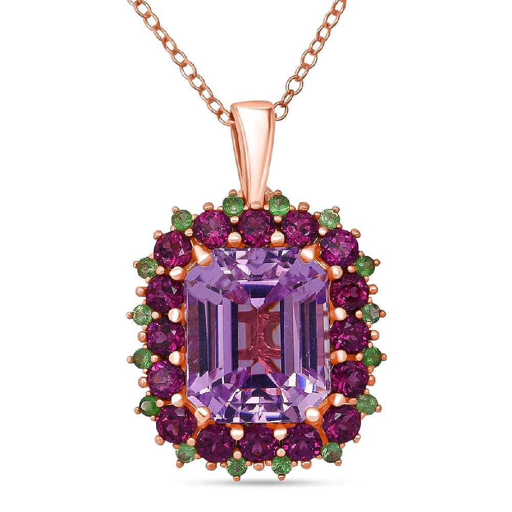 shop lc D'Joy AAA Patroke Kunzite Multi Gemstone Bloom Pendant Necklace in 18K Vermeil RG Over Sterling Silver 9.85 ctw (20 Inches)