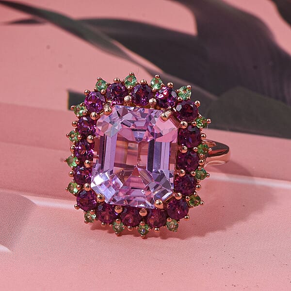 Shop Lc D'Joy AAA Patroke Kunzite Multi Gemstone Bloom Ring In 18K Vermeil RG Over Sterling Silver 10.10 Ctw