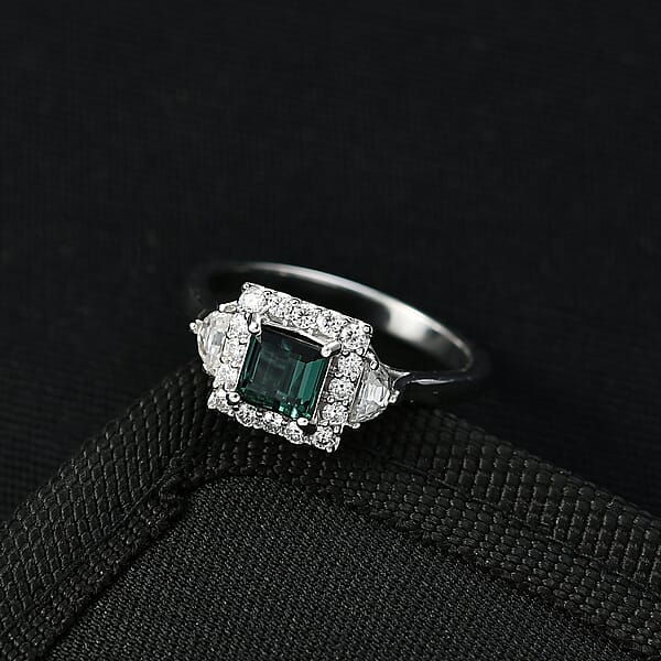 Shop Lc D'Joy AAA Pirineu Lagoon Tourmaline And Moissanite 1.50 Ctw Ring In Rhodium Over Sterling Silver