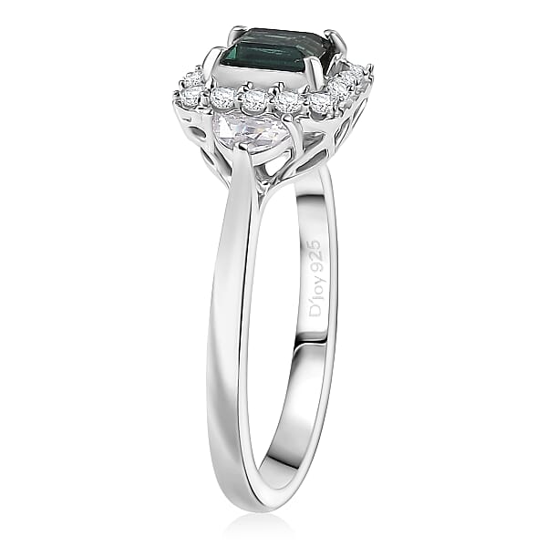 Shop Lc D'Joy AAA Pirineu Lagoon Tourmaline And Moissanite 1.50 Ctw Ring In Rhodium Over Sterling Silver