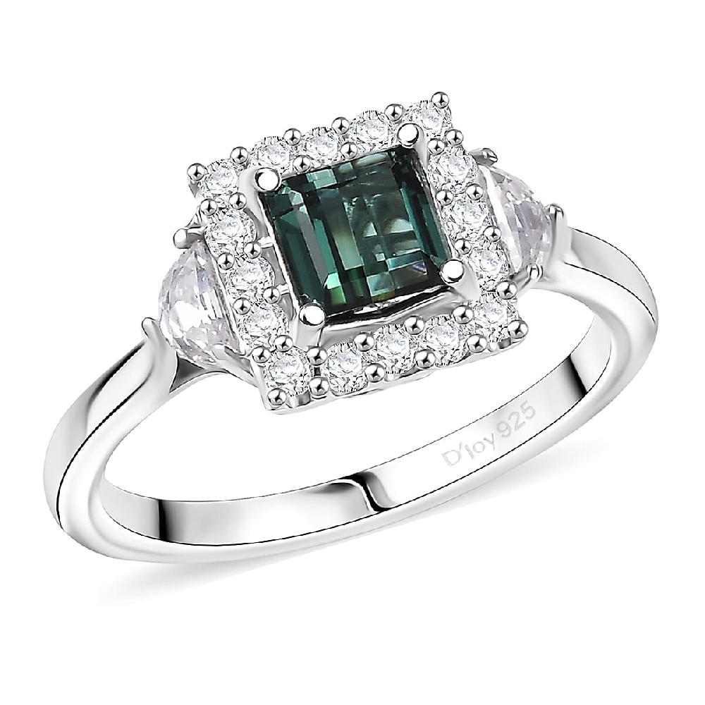 shop lc D'Joy AAA Pirineu Lagoon Tourmaline and Moissanite 1.50 ctw Ring in Rhodium Over Sterling Silver