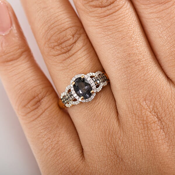 Shop Lc D'Joy AAA Platinum Spinel Natural Champagne And White Diamond 1.75 Ctw Ring In 18K Vermeil Yellow Gold Over Sterling Silver