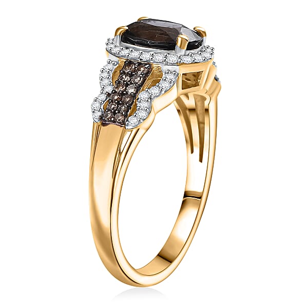 Shop Lc D'Joy AAA Platinum Spinel Natural Champagne And White Diamond 1.75 Ctw Ring In 18K Vermeil Yellow Gold Over Sterling Silver