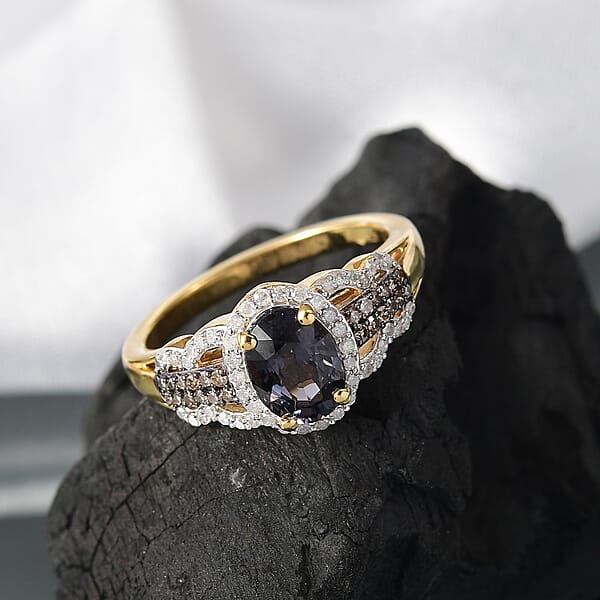 Shop Lc D'Joy AAA Platinum Spinel Natural Champagne And White Diamond 1.75 Ctw Ring In 18K Vermeil Yellow Gold Over Sterling Silver