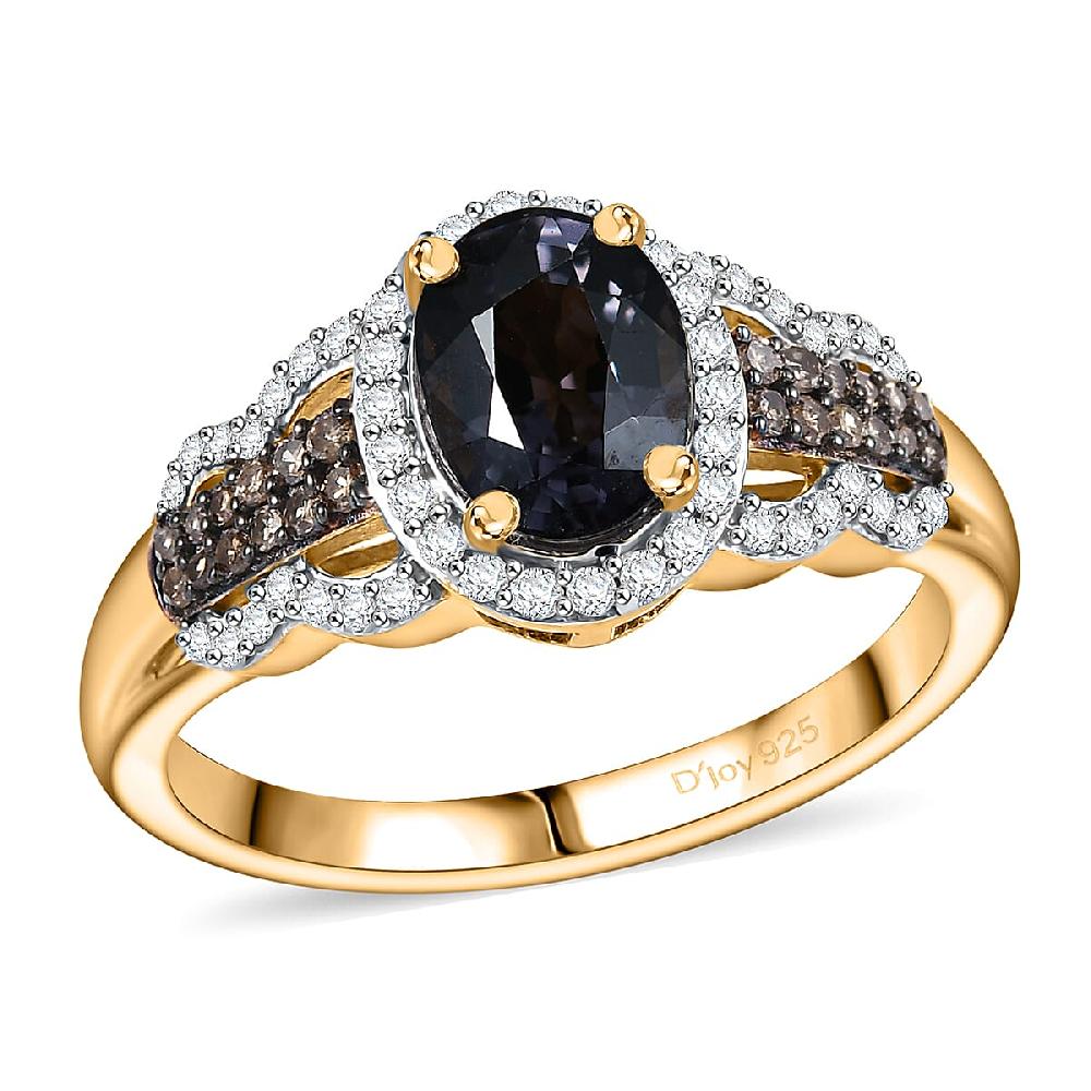 shop lc D'Joy AAA Platinum Spinel Natural Champagne and White Diamond 1.75 ctw Ring in 18K Vermeil Yellow Gold Over Sterling Silver