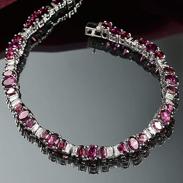 Shop Lc D'Joy AAA Radiant Ember Garnet And Diamond 15.00 Ctw Bracelet In Rhodium Over Sterling Silver (7.25 In)