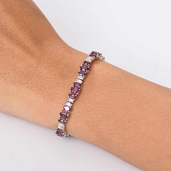 Shop Lc D'Joy AAA Radiant Ember Garnet And Diamond 15.00 Ctw Bracelet In Rhodium Over Sterling Silver (7.25 In)
