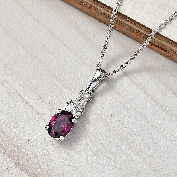 Shop Lc D'Joy AAA Radiant Ember Garnet And Moissanite 1.20 Ctw Pendant Necklace In Rhodium Over Sterling Silver 20 Inches