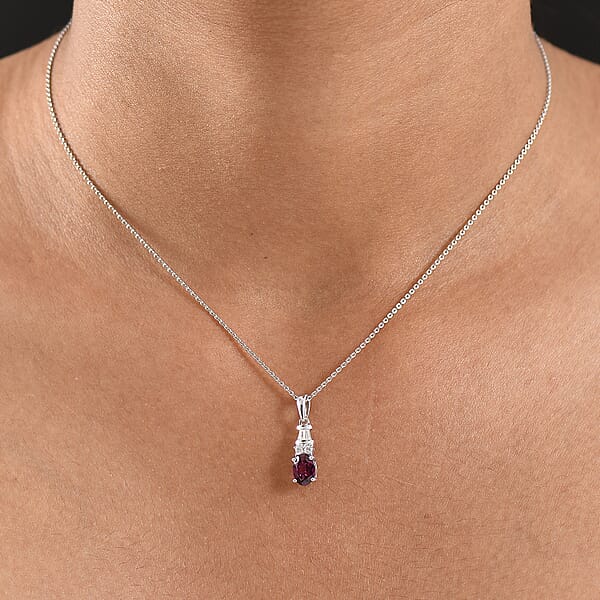 Shop Lc D'Joy AAA Radiant Ember Garnet And Moissanite 1.20 Ctw Pendant Necklace In Rhodium Over Sterling Silver 20 Inches