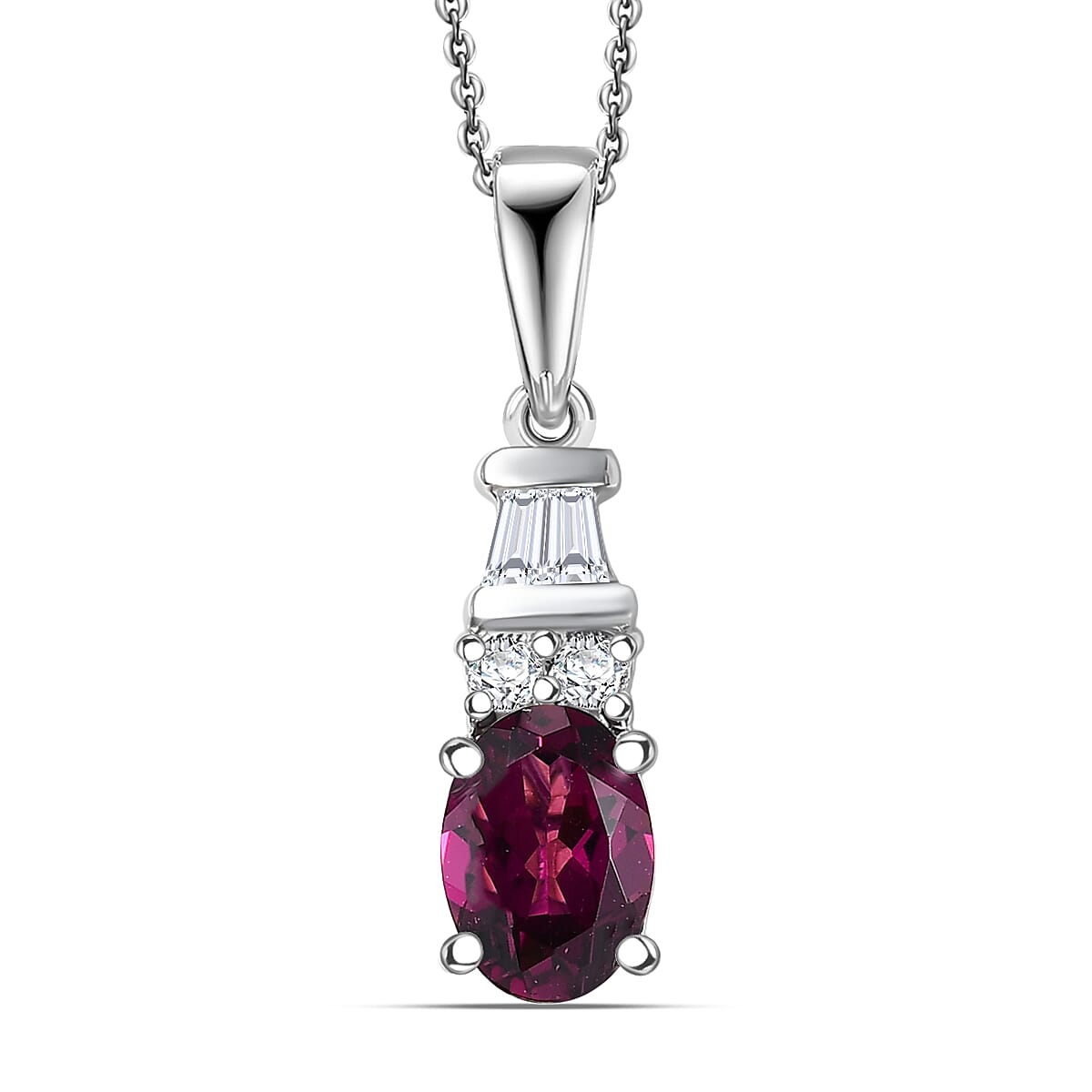 shop lc D'Joy AAA Radiant Ember Garnet and Moissanite 1.20 ctw Pendant Necklace in Rhodium Over Sterling Silver 20 Inches
