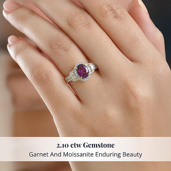 Shop Lc D'Joy AAA Radiant Ember Garnet And Moissanite 2.10 Ctw Ring In 18K Vermeil Yellow Gold Over Sterling Silver