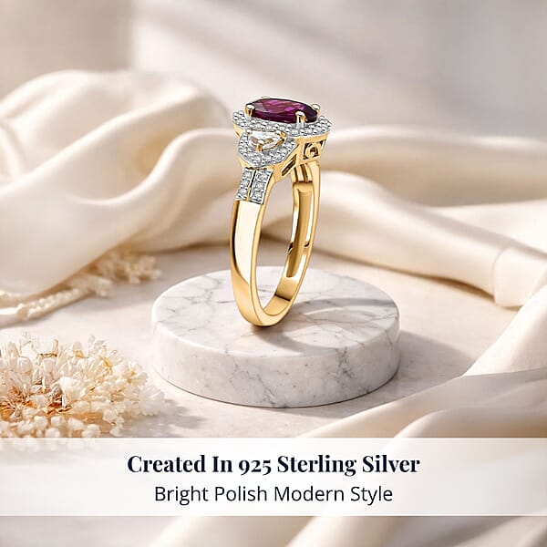 Shop Lc D'Joy AAA Radiant Ember Garnet And Moissanite 2.10 Ctw Ring In 18K Vermeil Yellow Gold Over Sterling Silver