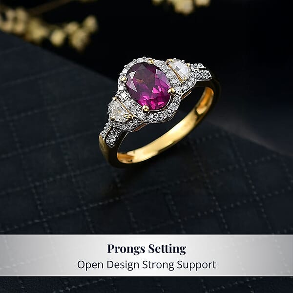 Shop Lc D'Joy AAA Radiant Ember Garnet And Moissanite 2.10 Ctw Ring In 18K Vermeil Yellow Gold Over Sterling Silver