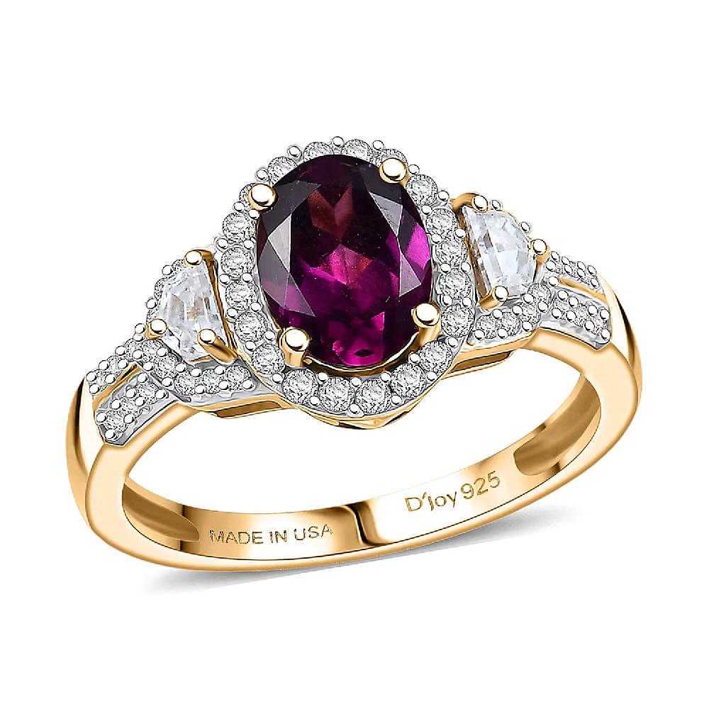 shop lc D'Joy AAA Radiant Ember Garnet and Moissanite 2.10 ctw Ring in 18K Vermeil Yellow Gold Over Sterling Silver