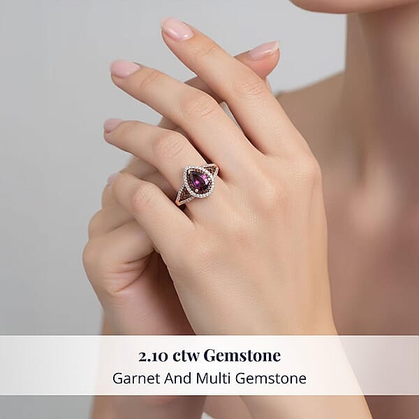 Shop Lc D'Joy AAA Radiant Ember Garnet And Multi Gemstone 2.10 Ctw Ring In 18K Vermeil Rose Gold Over Sterling Silver