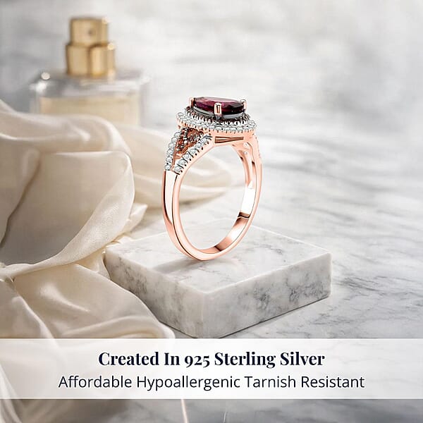 Shop Lc D'Joy AAA Radiant Ember Garnet And Multi Gemstone 2.10 Ctw Ring In 18K Vermeil Rose Gold Over Sterling Silver