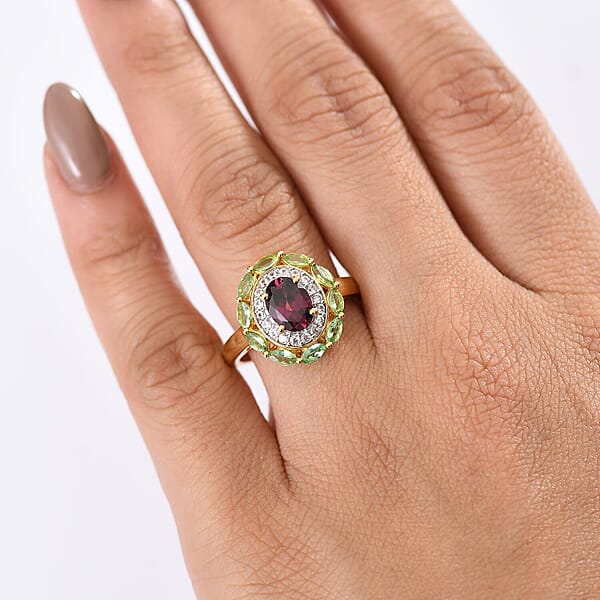Shop Lc D'Joy AAA Radiant Ember Garnet And Multi Gemstone 2.65 Ctw Crimson Garden Ring In 18K Vermeil Yellow Gold Over Sterling Silver