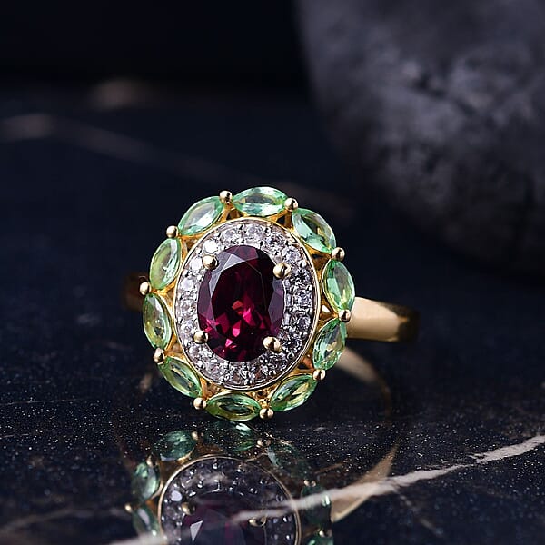 Shop Lc D'Joy AAA Radiant Ember Garnet And Multi Gemstone 2.65 Ctw Crimson Garden Ring In 18K Vermeil Yellow Gold Over Sterling Silver