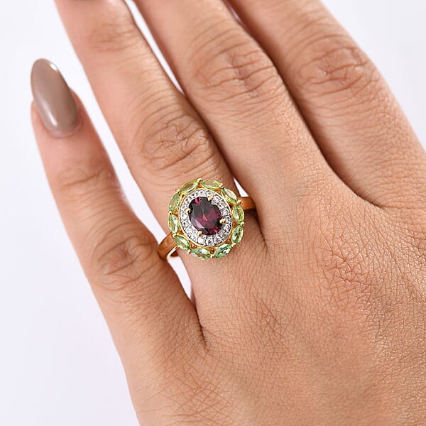 Shop Lc D'Joy AAA Radiant Ember Garnet And Multi Gemstone 2.65 Ctw Crimson Garden Ring In 18K Vermeil Yellow Gold Over Sterling Silver