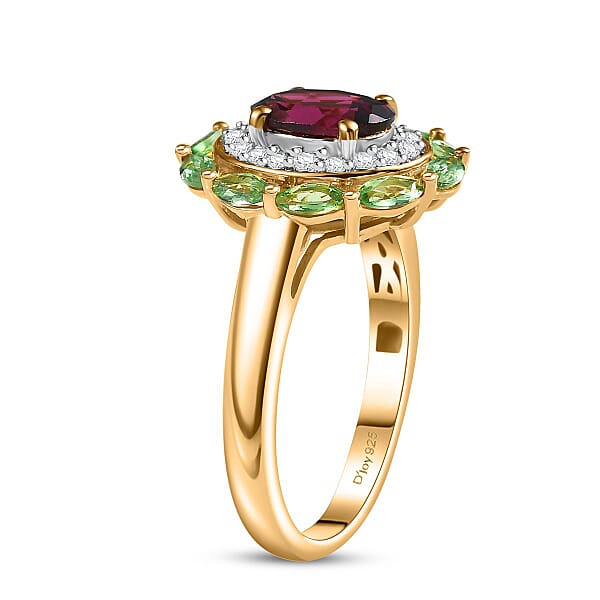 Shop Lc D'Joy AAA Radiant Ember Garnet And Multi Gemstone 2.65 Ctw Crimson Garden Ring In 18K Vermeil Yellow Gold Over Sterling Silver