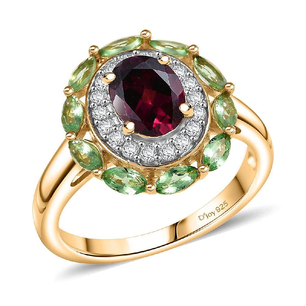 shop lc D'Joy AAA Radiant Ember Garnet and Multi Gemstone 2.65 ctw Crimson Garden Ring in 18K Vermeil Yellow Gold Over Sterling Silver