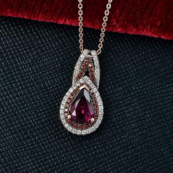 Shop Lc D'Joy AAA Radiant Ember Garnet And Multi Gemstone 1.65 Ctw Pendant Necklace 20 Inches In 18K Vermeil Rose Gold Over Sterling Silver