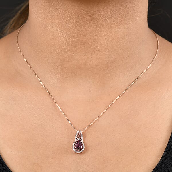 Shop Lc D'Joy AAA Radiant Ember Garnet And Multi Gemstone 1.65 Ctw Pendant Necklace 20 Inches In 18K Vermeil Rose Gold Over Sterling Silver