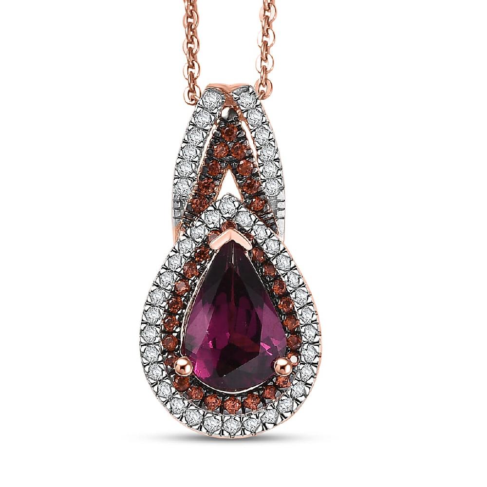shop lc D'Joy AAA Radiant Ember Garnet and Multi Gemstone 1.65 ctw Pendant Necklace 20 Inches in 18K Vermeil Rose Gold Over Sterling Silver