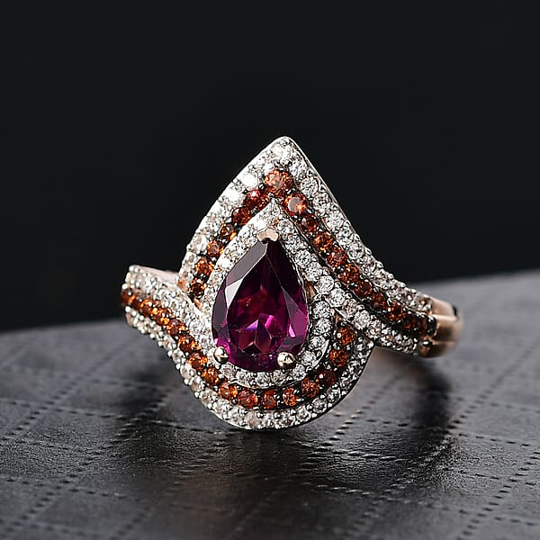 Shop Lc D'Joy AAA Radiant Ember Garnet And Multi Gemstone 2.60 Ctw Ring In 18K Vermeil Rose Gold Over Sterling Silver